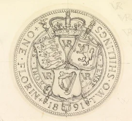 Dos bocetos de diseño para el Florín y el Chelín, 1891